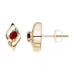 Orecchini a conchiglia ovali di rubino naturale e diamanti in oro giallo 14K (4x3mm)