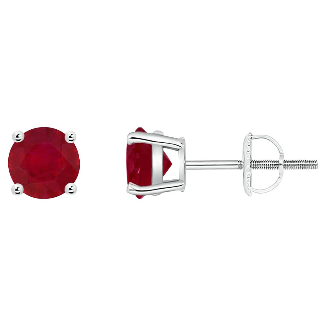 ANGARA Natural Basket-Set Round 1.20ct Ruby Studs in Platinum for Women