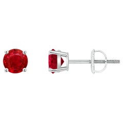 ANGARA Natural Basket-Set Round 0.68ct Ruby Studs in Platinum for Women