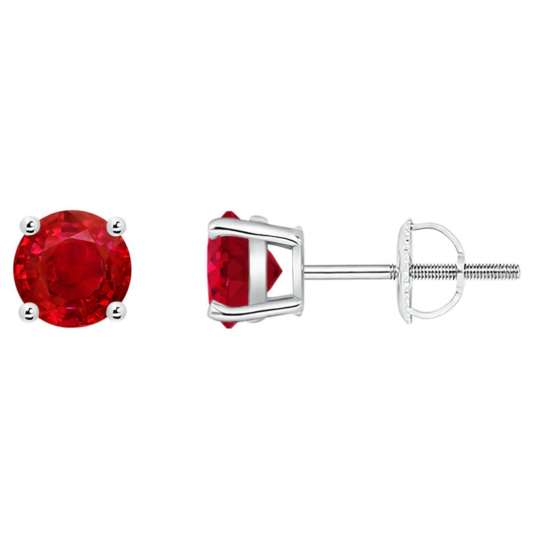 ANGARA Natural Basket-Set Round 1.20ct Ruby Studs in Platinum for Women For Sale