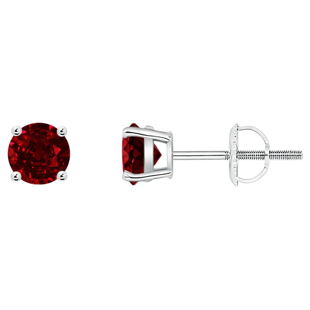 ANGARA Natural Basket-Set Round 0.68ct  Ruby Studs in Platinum for Women For Sale