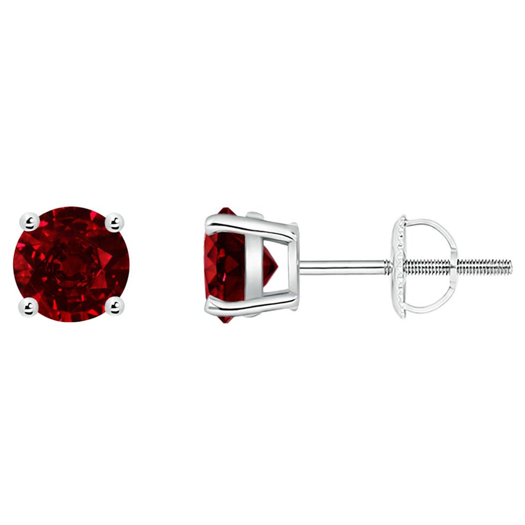 ANGARA Natural Basket-Set Round 1.20ct Ruby Studs in Platinum for Women For Sale
