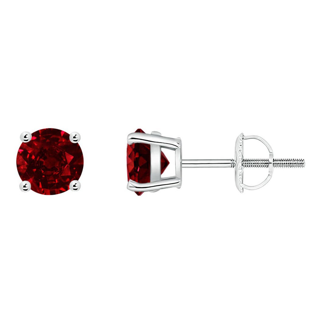 ANGARA Natural Basket-Set Round 1.20ct Ruby Studs in Platinum for Women