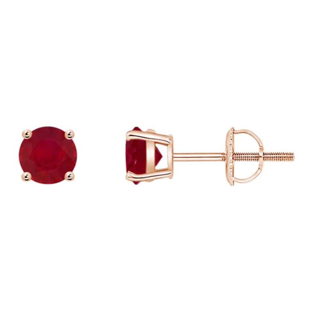 ANGARA Natural Basket-Set Round 0.68ct Ruby Studs in 14K Rose Gold for Women