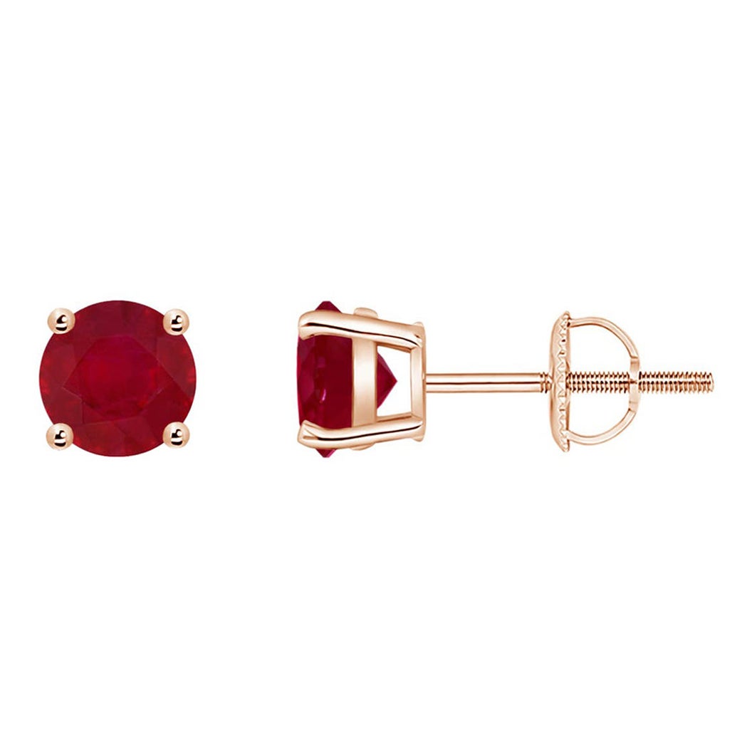 ANGARA Natural Basket-Set Round 1.20ct Ruby Studs in 14K Rose Gold for Women
