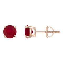ANGARA Borchie di rubino rotonde da 1,20 carati con incastonatura a cesto naturale in oro rosa 14K per donna