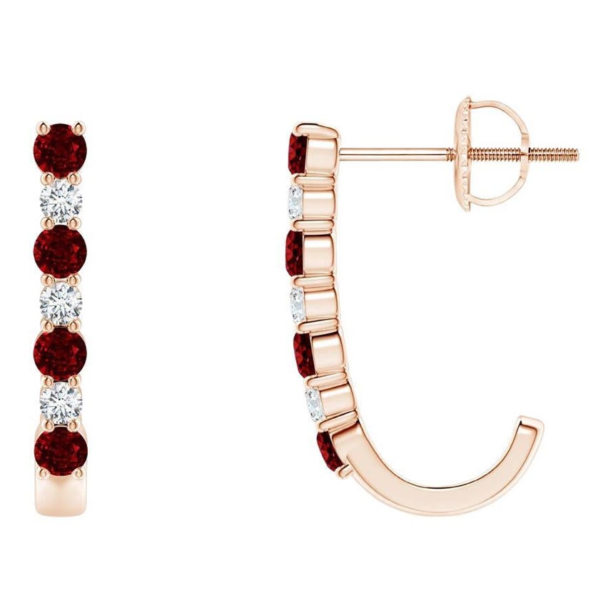 ANGARA J-Hoop-Ohrringe aus 14 Karat Roségold mit natürlichem 0,40 Karat Rubin und Diamanten im Angebot