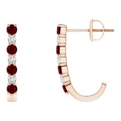 ANGARA Boucles d'oreilles J-Hoop en or rose 14 carats avec rubis naturel de 0,40 carat et diamants