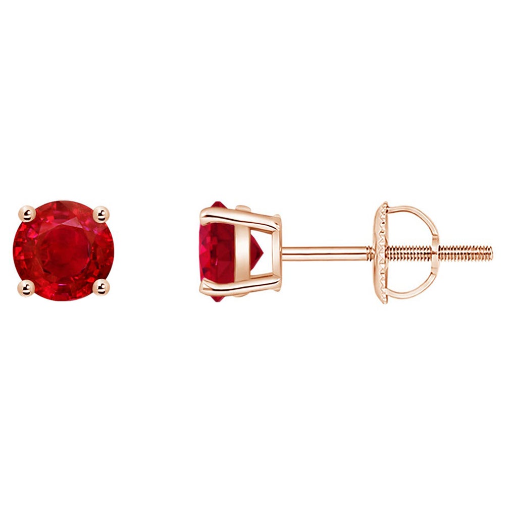 ANGARA Natural Basket-Set Round 0.68ct Ruby Studs in 14K Rose Gold for Women For Sale