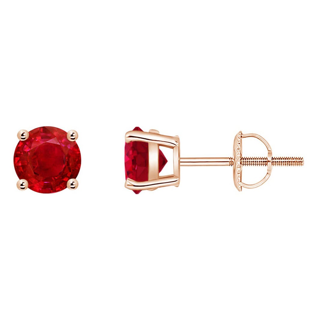ANGARA Natural Basket-Set Round 1.20ct Ruby Studs in 14K Rose Gold for Women