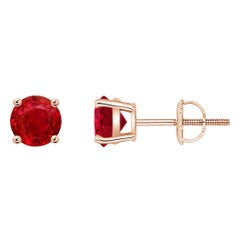 ANGARA Borchie di rubino rotonde da 1,20 carati con incastonatura a cesto naturale in oro rosa 14K per donna