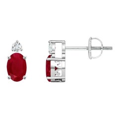 ANGARA Natural Oval 0.50ct Ruby Stud Earrings with Diamond in 14K White Gold