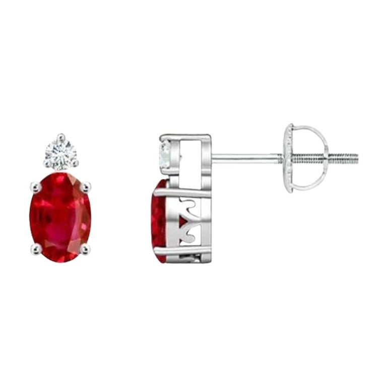 ANGARA Natural Oval 0.50ct Ruby Stud Earrings with Diamond in 14K White Gold