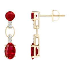 Natürliche und ovale Rubin-Ohrringe mit 1,20 Karat Rubin und Diamant in 14KYellow Gold