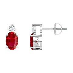 ANGARA Natural Oval 1.20ct Ruby Stud Earrings with Diamond in 14K White Gold