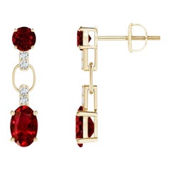 Natürliche und ovale Rubin-Ohrringe mit 1,20 Karat Rubin und Diamant in 14KYellow Gold