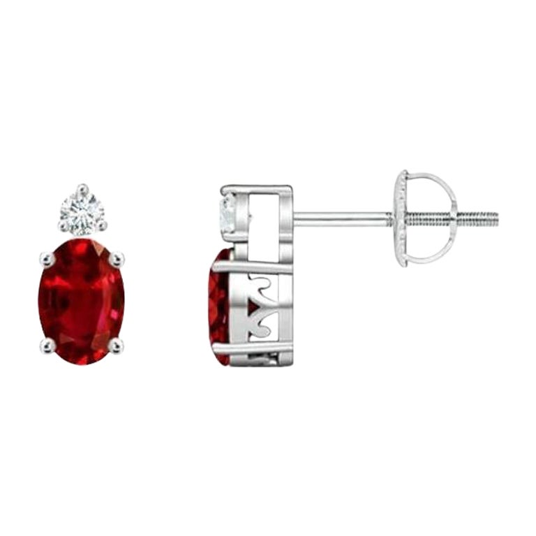 ANGARA Natural Oval 0.50ct Ruby Stud Earrings with Diamond in 14K White Gold