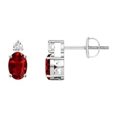 ANGARA Natural Oval 0.50ct Ruby Stud Earrings with Diamond in 14K White Gold