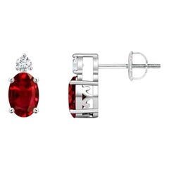 ANGARA Natural Oval 1.20ct Ruby Stud Earrings with Diamond in 14K White Gold
