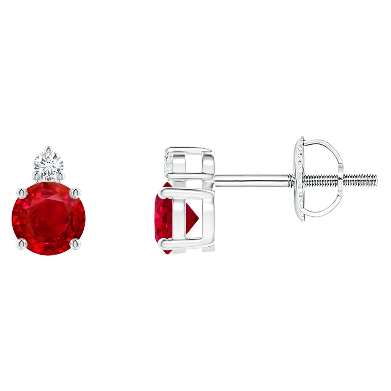 ANGARA Natural Round 0.68ct Ruby Stud Earrings with Diamond in Platinum