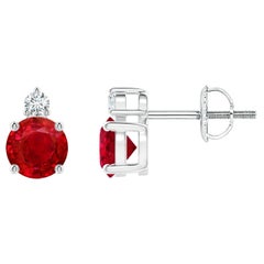 ANGARA Natural Round 1.20ct Ruby Stud Earrings with Diamond in Platinum