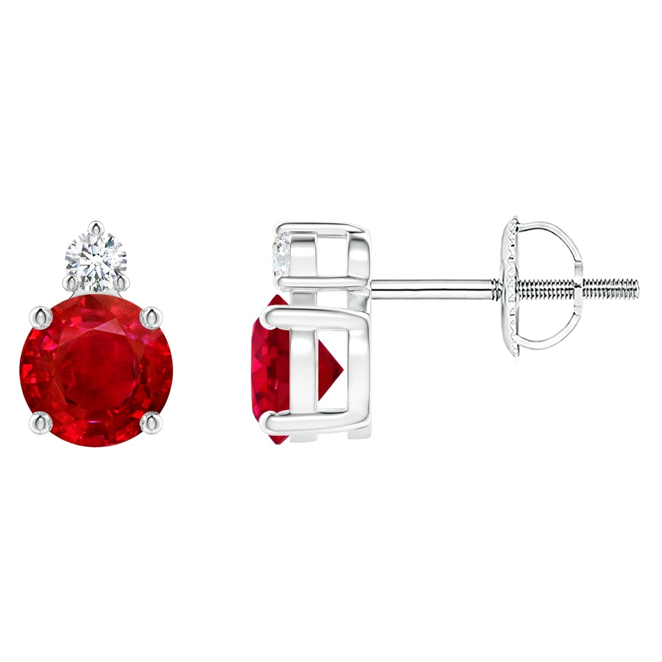 ANGARA Natural Round 1.20ct Ruby Stud Earrings with Diamond in Platinum