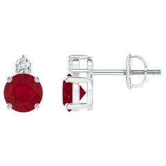 ANGARA Natural Round 1.20ct Ruby Stud Earrings with Diamond in 14K White Gold