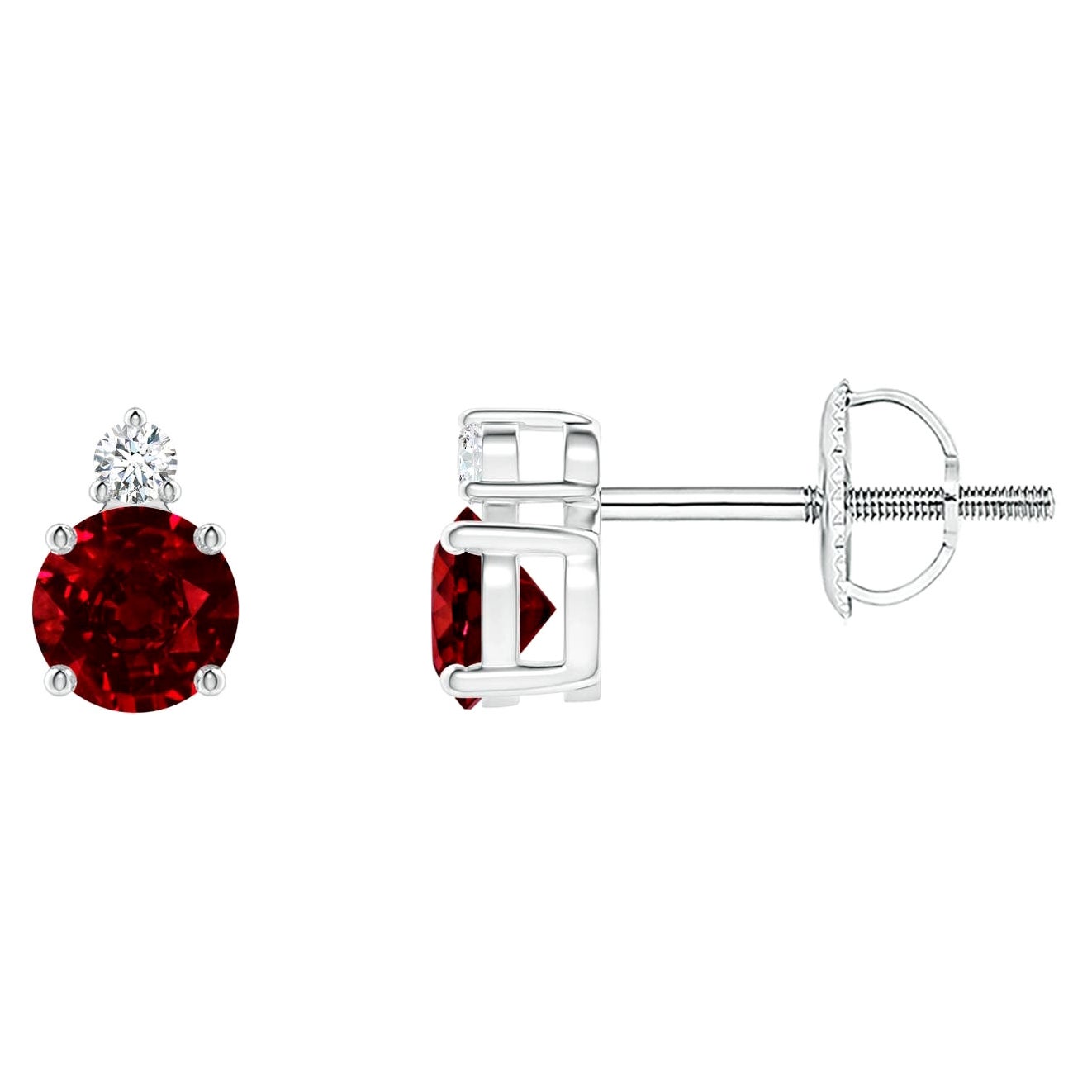 ANGARA Natural Round 0.68ct Ruby Stud Earrings with Diamond in Platinum