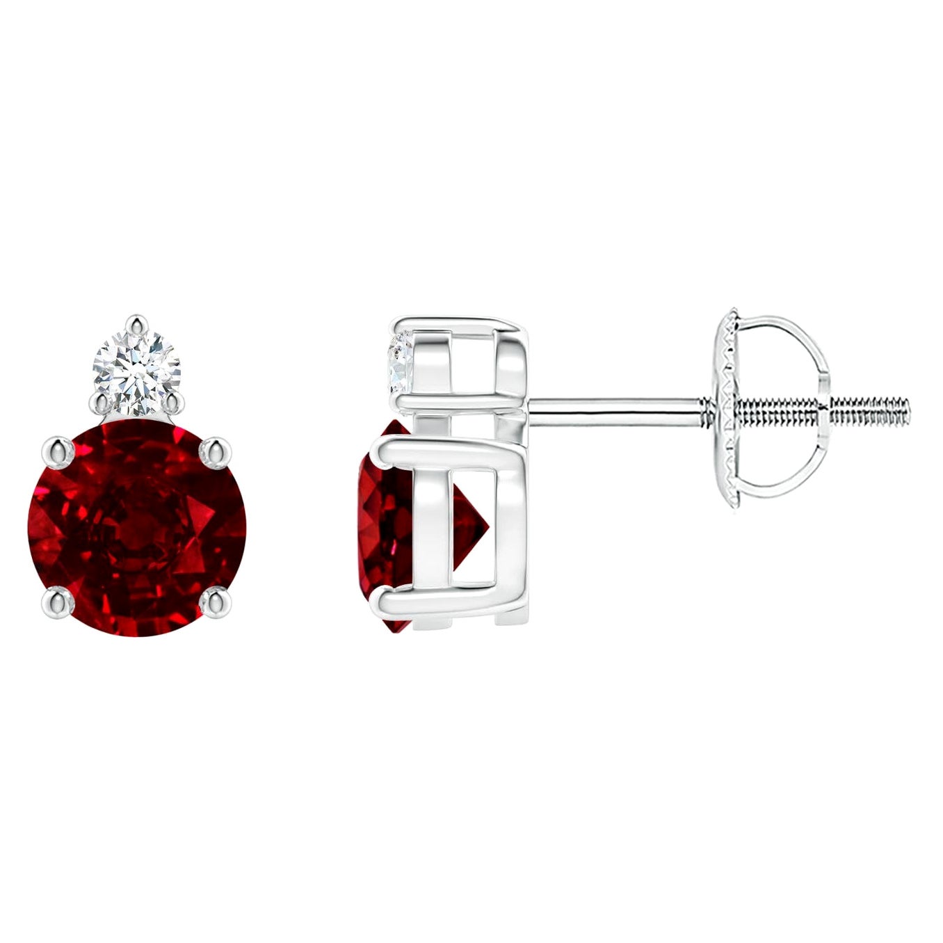 ANGARA Pendientes de Rubí Redondo Natural de 1.20 ct con Diamante en Platino