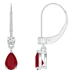 Orecchini a goccia di rubino perlato naturale con diamante in platino (dimensioni 6x4 mm)