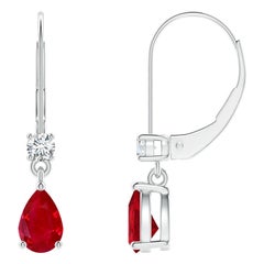 Orecchini a goccia di rubino perlato naturale con diamante in platino (dimensioni 6x4 mm)