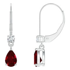 Orecchini a goccia di rubino perlato naturale con diamante in platino (dimensioni 6x4 mm)