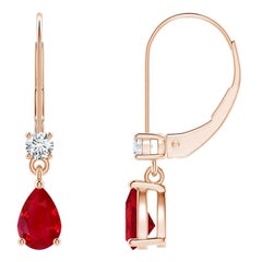 Natural Pear Ruby Drop Earrings with Diamond in 14K Rose Gold Size-6x4mm