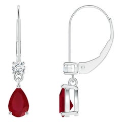 Natural Pear Ruby Drop Earrings with Diamond in 14K White Gold Size-6x4mm