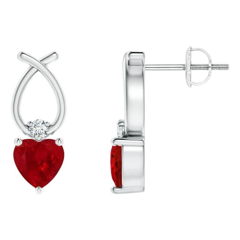 ANGARA Pendientes de rubí natural de 1,10 ct en forma de corazón con diamante en platino en venta