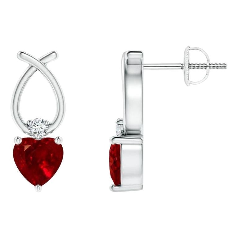 ANGARA Pendientes de rubí natural de 1,10 ct en forma de corazón con diamante en platino