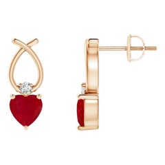 ANGARA Pendientes de rubí natural en forma de corazón de 0,60 ct con diamante en oro rosa de 14 quilates