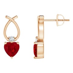 ANGARA Orecchini di rubino naturale a forma di cuore da 1,10 carati con diamante in oro rosa 14 carati