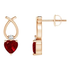 ANGARA Orecchini di rubino naturale a forma di cuore da 0,60 carati con diamante in oro rosa 14 carati