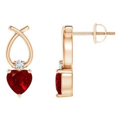 ANGARA Orecchini di rubino naturale a forma di cuore da 1,10 carati con diamante in oro rosa 14 carati
