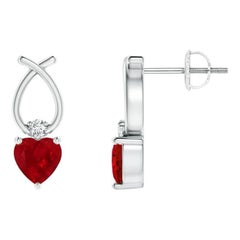 ANGARA Orecchini di rubino naturale a forma di cuore da 0,60 carati con diamante in oro 14KWhite