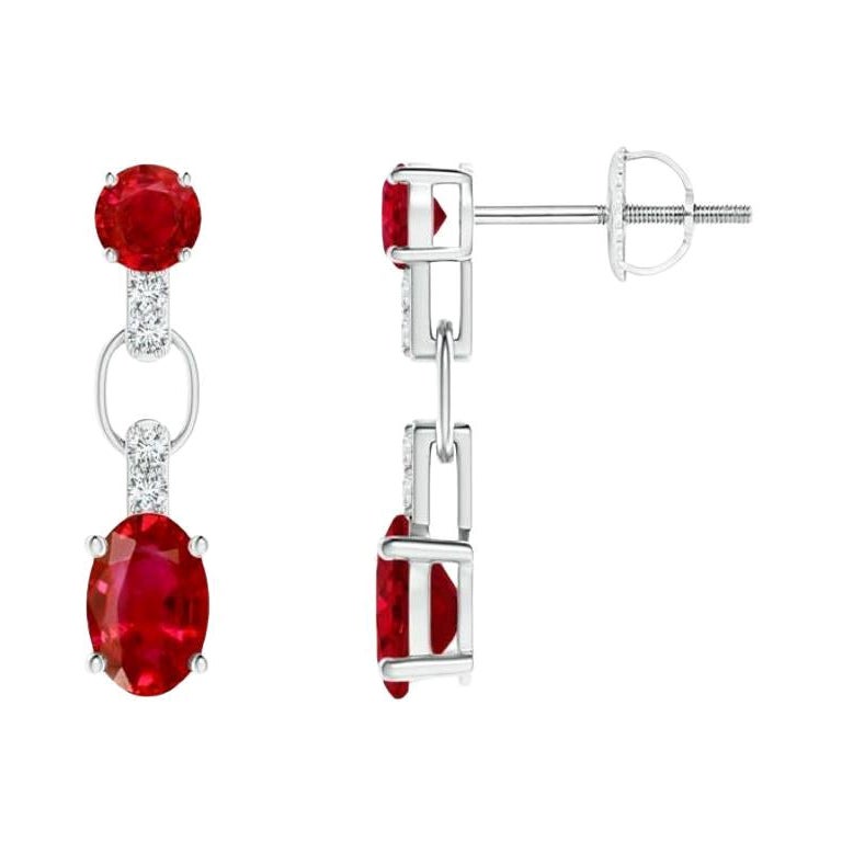 ANGARA Natural and Oval 1.20ct Ruby Dangle Earrings with Diamond in Platinum For Sale