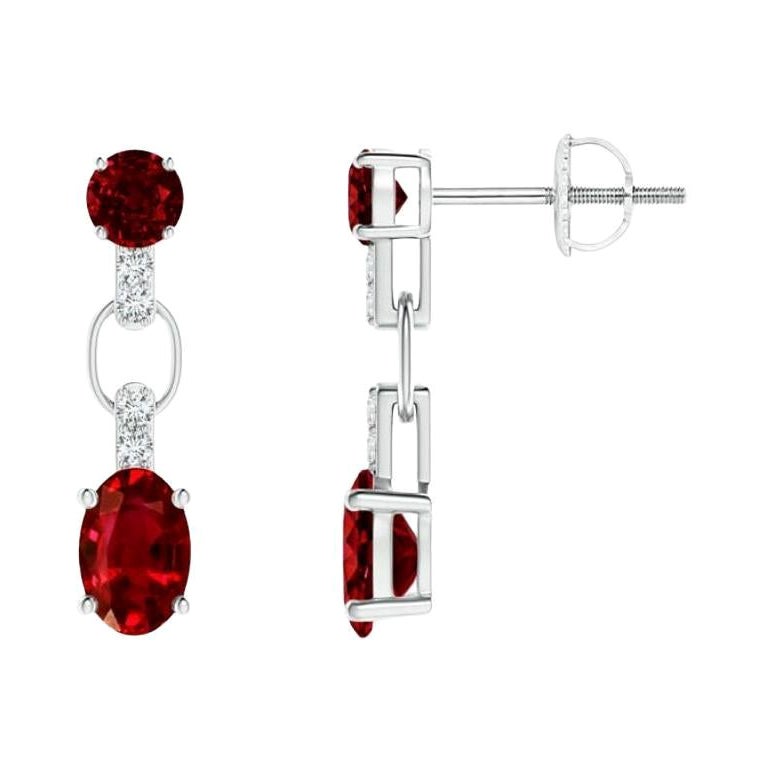 ANGARA Natural and Oval 1.20ct Ruby Dangle Earrings with Diamond in Platinum