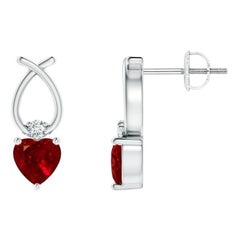 ANGARA Orecchini di rubino naturale a forma di cuore da 0,60 carati con diamante in oro 14KWhite