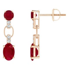 ANGARA Pendientes Colgantes de Rubí Natural y Oval de 1,20ct con Diamante en Oro Rosa de 14K