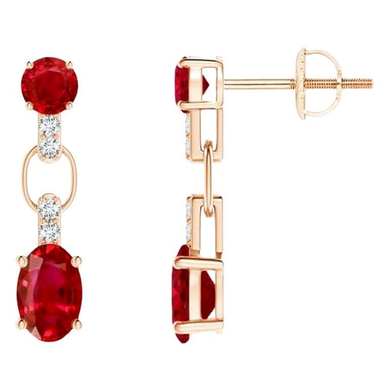 ANGARA Natural and Oval 1.20ct Ruby Dangle Earrings with Diamond in 14KRose Gold
