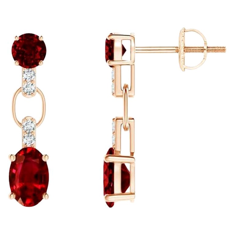 ANGARA Natural and Oval 1.20ct Ruby Dangle Earrings with Diamond in 14KRose Gold