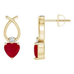 ANGARA Natural Heart Shaped 1.10ct Ruby Earrings with Diamond in 14KYellow Gold