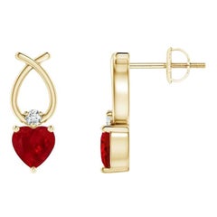 ANGARA Natural Heart Shaped 0.60ct Ruby Earrings with Diamond in 14KYellow Gold
