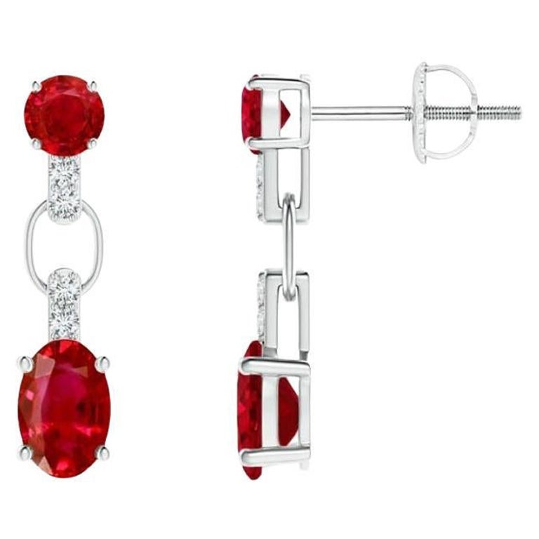 ANGARA Natural and Oval 1.20ct Ruby Dangle Earrings with Diamond in 14KWhiteGold